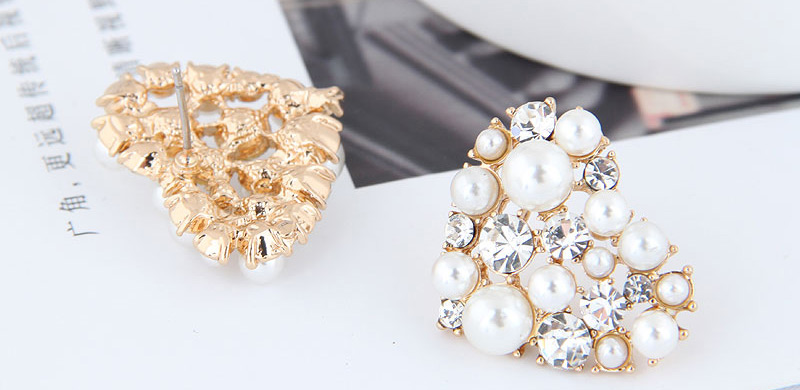 Fashion Gold Peach Heart Pearl Stud Earrings,Stud Earrings