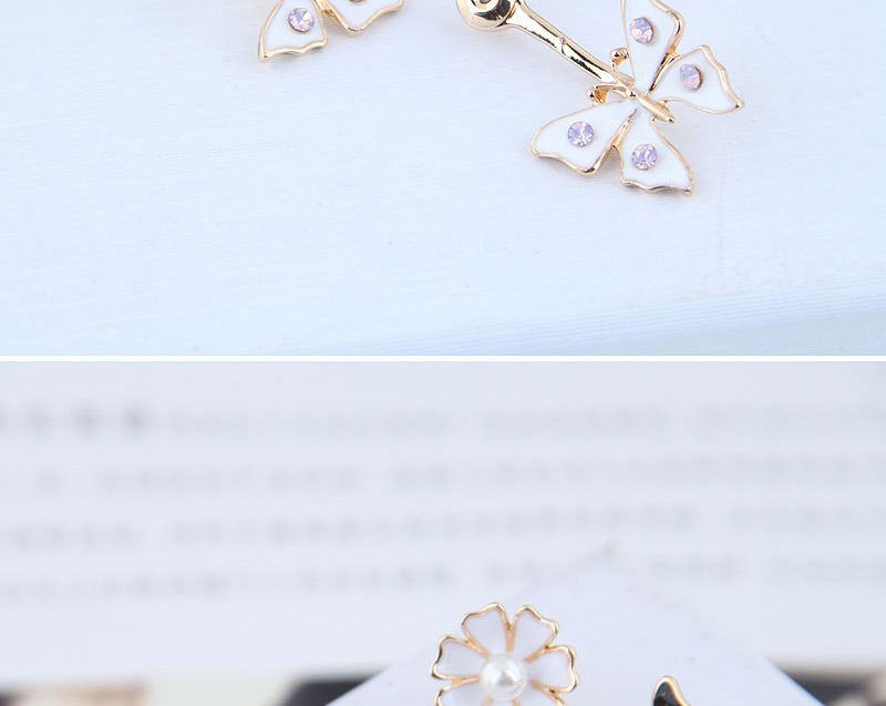 Fashion White + Pink Small Chrysanthemum Butterfly Stud,Stud Earrings