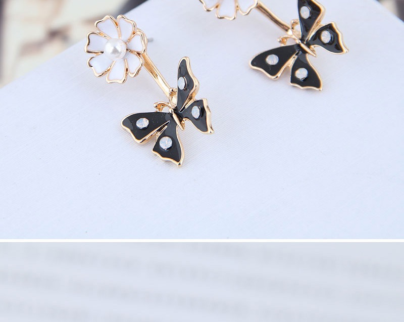 Fashion White + Pink Small Chrysanthemum Butterfly Stud,Stud Earrings