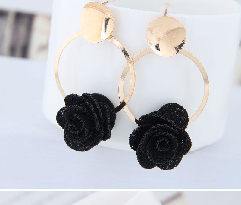Fashion Black Metal Fabric Small Flower Earrings,Drop Earrings