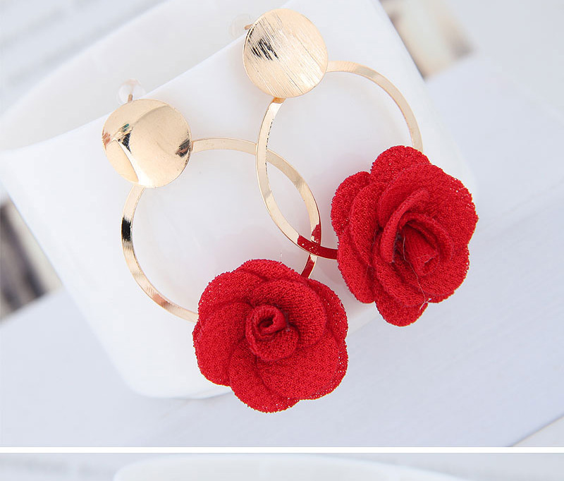 Fashion Pink Metal Fabric Small Flower Earrings,Drop Earrings