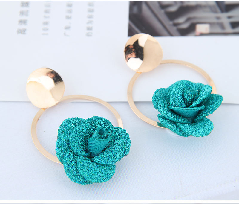Fashion Blue Metal Fabric Small Flower Earrings,Drop Earrings