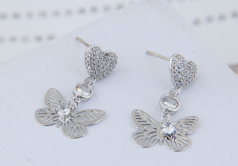 Fashion Gold  Silver Needle Love Butterfly Stud Earrings,Stud Earrings