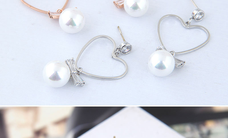 Fashion Silver  Silver Needle Love Pearl Stud Earrings,Drop Earrings