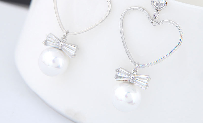 Fashion Silver  Silver Needle Love Pearl Stud Earrings,Drop Earrings