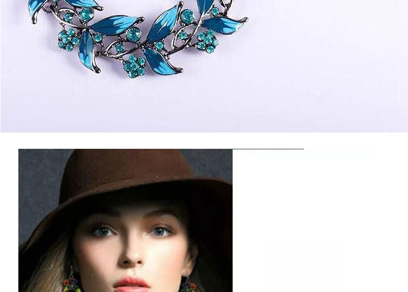 Fashion Blue Metal Leaf And Diamond Necklace Earrings Set,Jewelry Sets