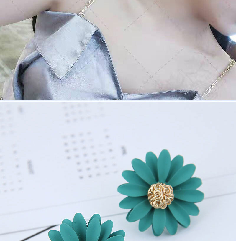 Fashion Green Metal Flower Earrings,Stud Earrings