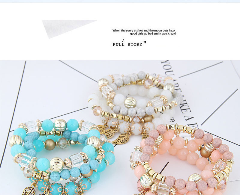 Fashion Pale Pinkish Gray Metal Leaf Multilayer Bead Bracelet,Fashion Bracelets