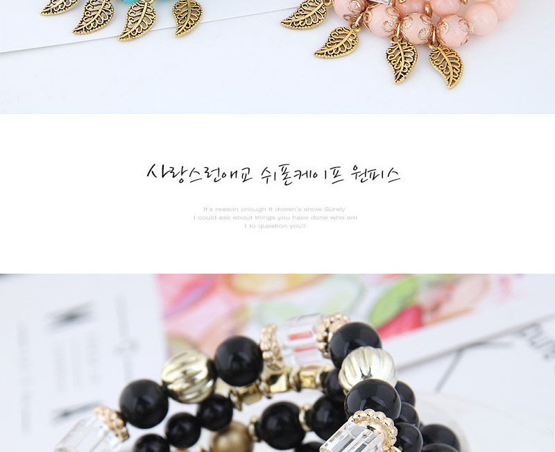 Fashion Pale Pinkish Gray Metal Leaf Multilayer Bead Bracelet,Fashion Bracelets