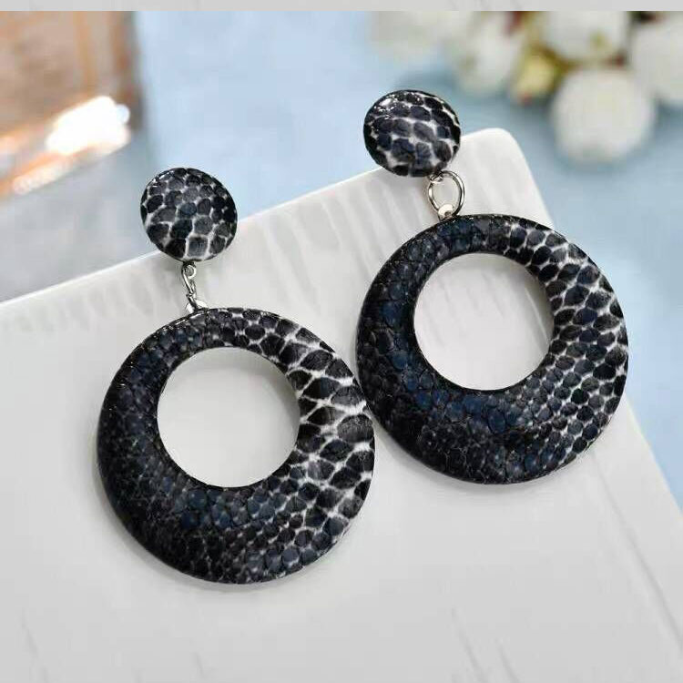 Fashion Black Snakeskin Large Circle Earrings,Drop Earrings