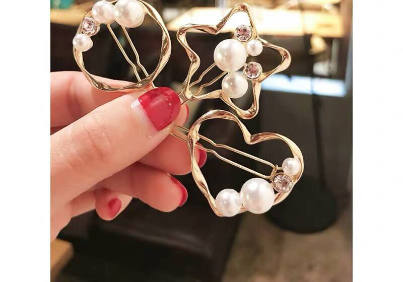 Fashion Gold Metal Pearl Diamond Hair Clip (pentagram),Hairpins