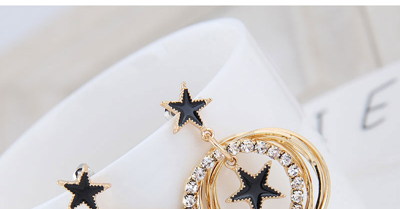 Fashion Gold Flash Diamond Five-pointed Star Multi-circle Earrings,Drop Earrings