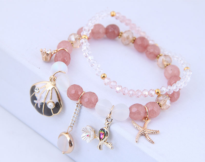 Fashion Light Pink Shell Crystal Beaded Multi-layer Bracelet,Fashion Bracelets