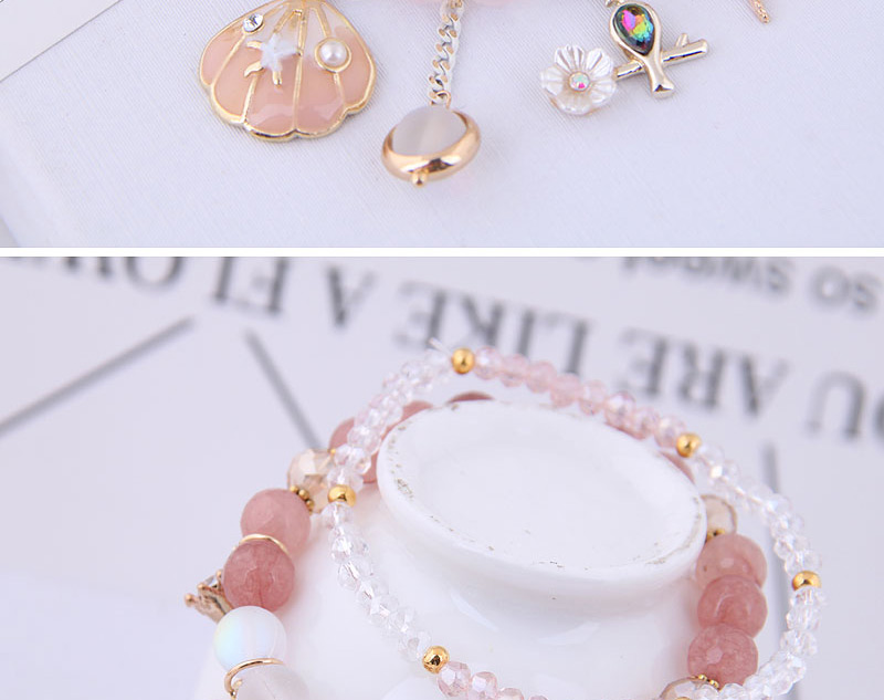 Fashion Light Pink Shell Crystal Beaded Multi-layer Bracelet,Fashion Bracelets