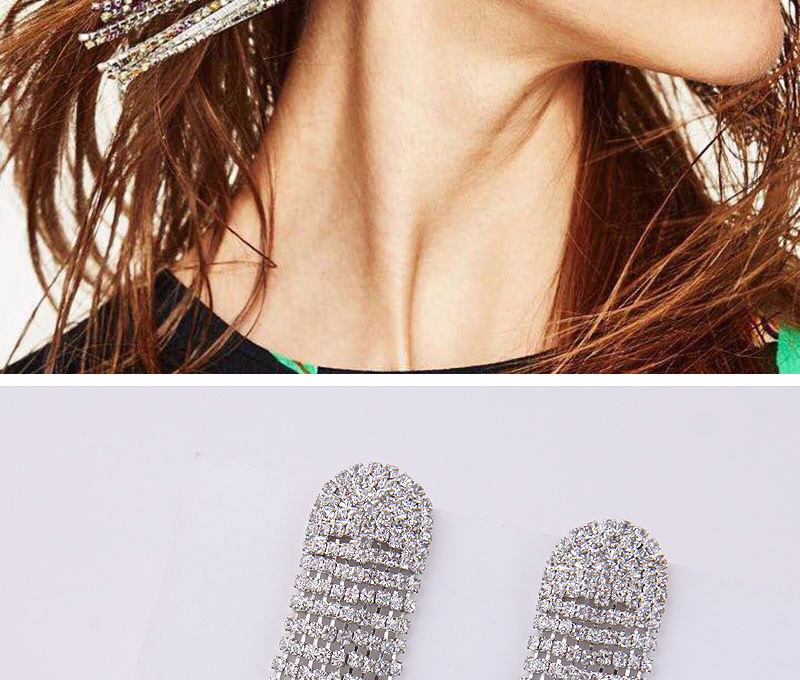 Fashion Silver Metal Drill Tassel,Drop Earrings