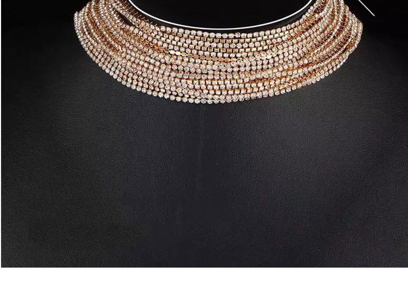 Fashion Silver Metal Flash Drill Multi-layer Necklace,Bib Necklaces