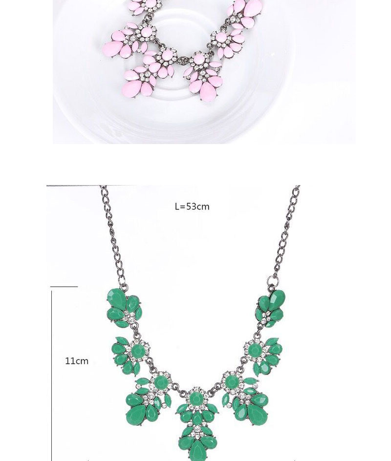 Fashion Pink Metal Flash Diamond Flower Necklace,Bib Necklaces