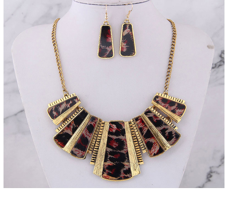 Fashion Red Metal Leopard Geometric Necklace Earring Set,Jewelry Sets