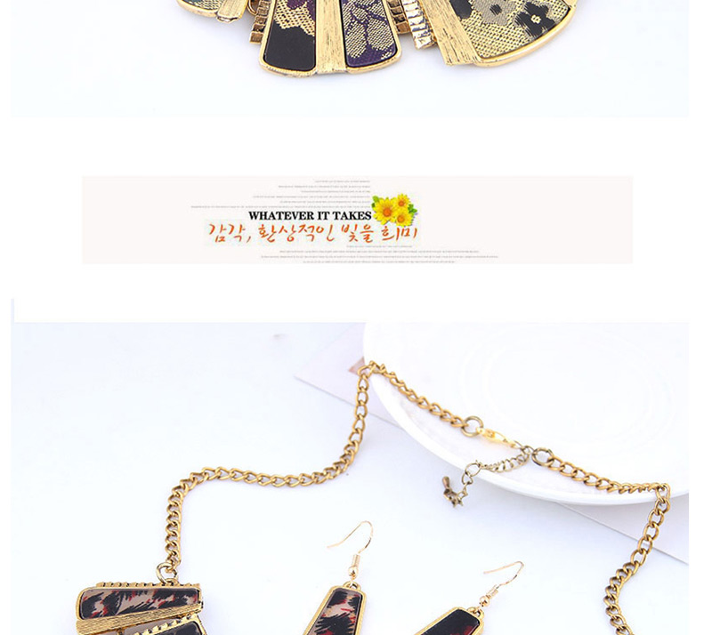 Fashion Yellow Metal Leopard Geometric Necklace Earring Set,Jewelry Sets