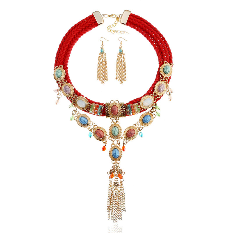 Fashion Multi-color Oval Shape Decorated Tassel Jewelry Sets,Jewelry Sets