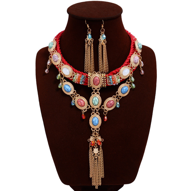 Fashion Multi-color Oval Shape Decorated Tassel Jewelry Sets,Jewelry Sets
