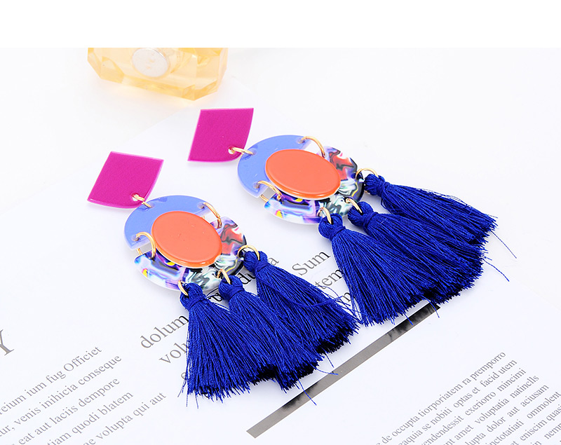 Fashion Beige Geometric Shape Decorated Tassel Earrings,Drop Earrings