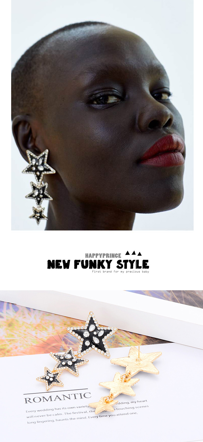 Fashion Black Star Shape Decorated Earrings,Drop Earrings