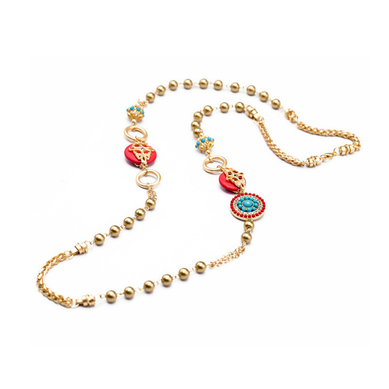Fashion Gold Color+red Round Shape Decorated Necklace,Beaded Necklaces