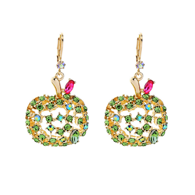 Fashion Green Apple Shape Design Full Diamond Earrings,Drop Earrings