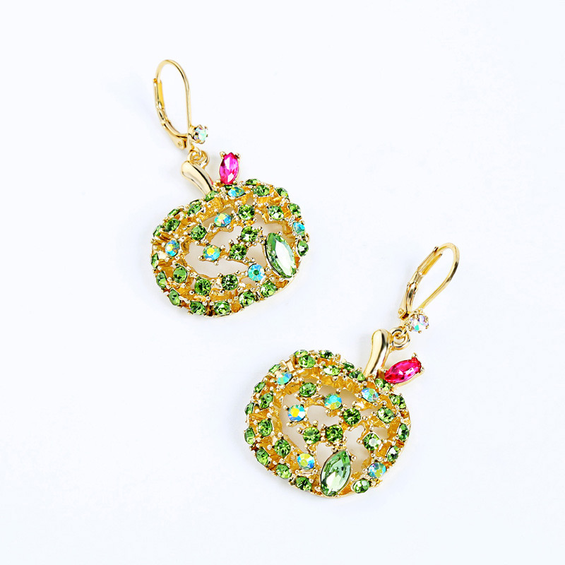 Fashion Green Apple Shape Design Full Diamond Earrings,Drop Earrings
