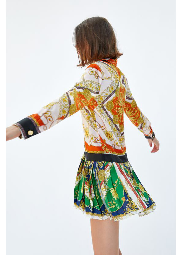 Fashion Multi-color Flower Pattern Decorated Long Sleeves Dress,Skirts