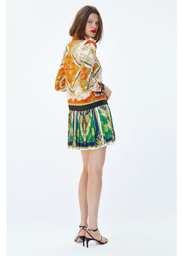 Fashion Multi-color Flower Pattern Decorated Long Sleeves Dress,Skirts