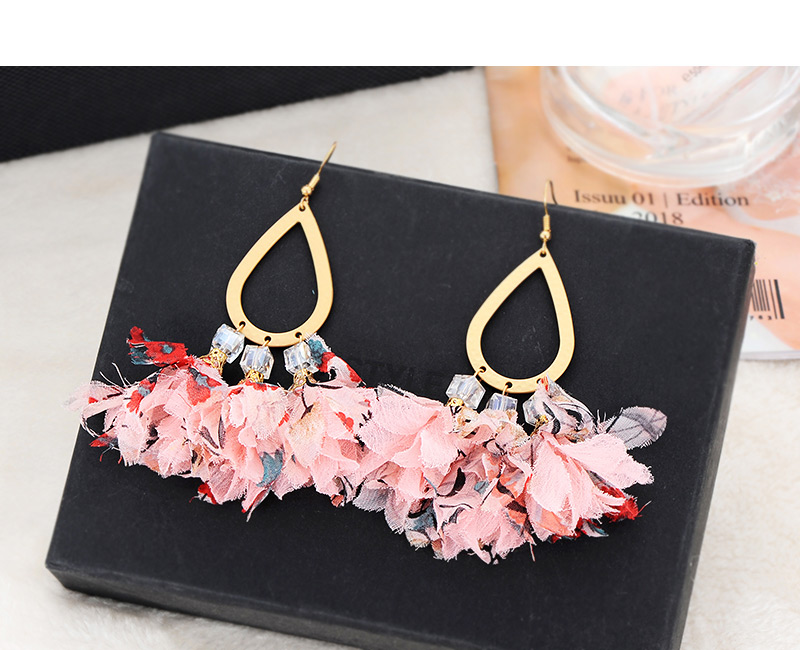 Fashion Pink Waterdrop Shape Decorated Flower Earrings,Drop Earrings