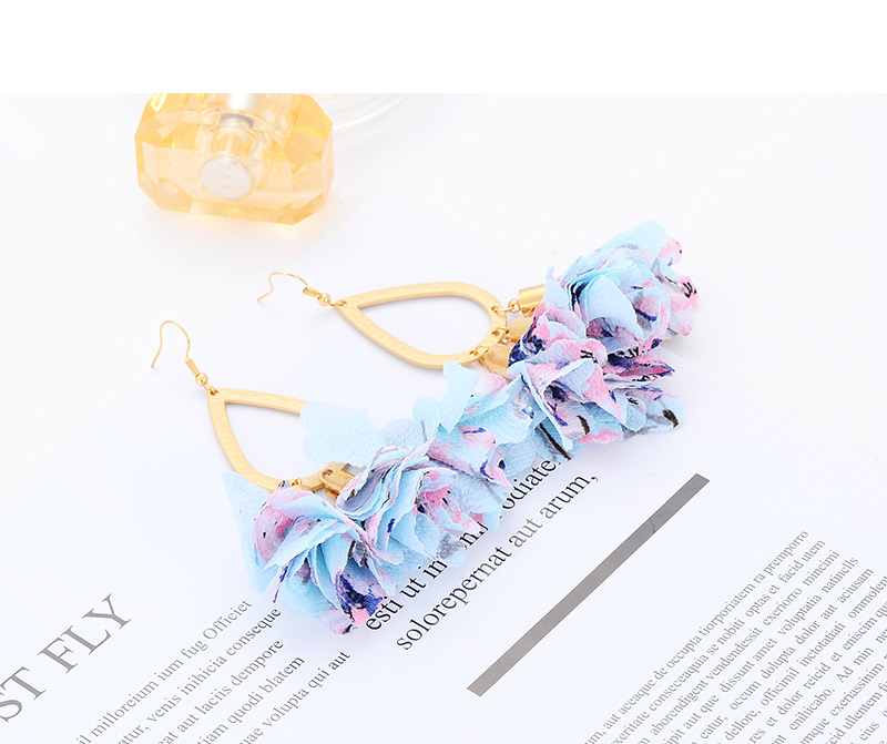 Fashion Blue Waterdrop Shape Decorated Flower Earrings,Drop Earrings