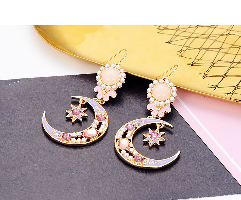 Fashion Light Pink Moon Shape Decorated Earrings,Drop Earrings
