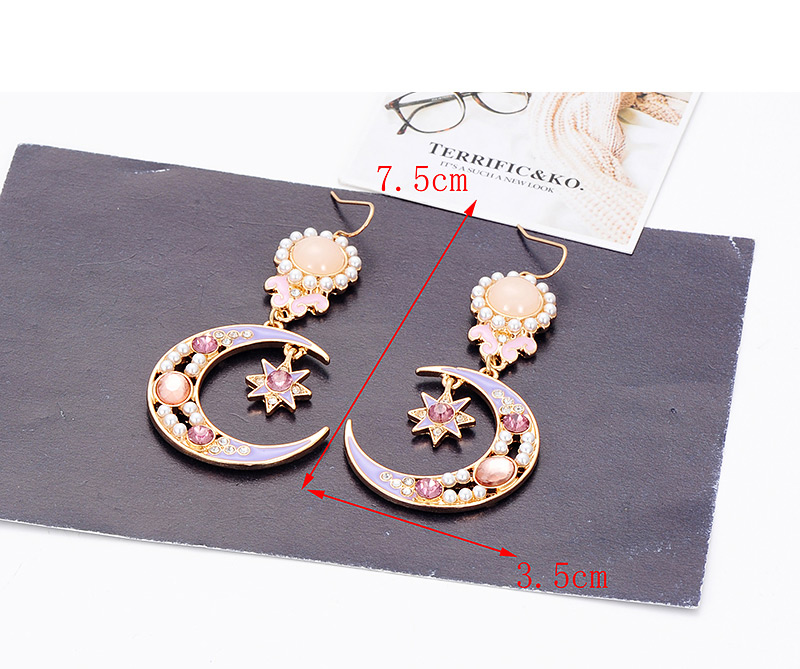 Fashion Light Pink Moon Shape Decorated Earrings,Drop Earrings