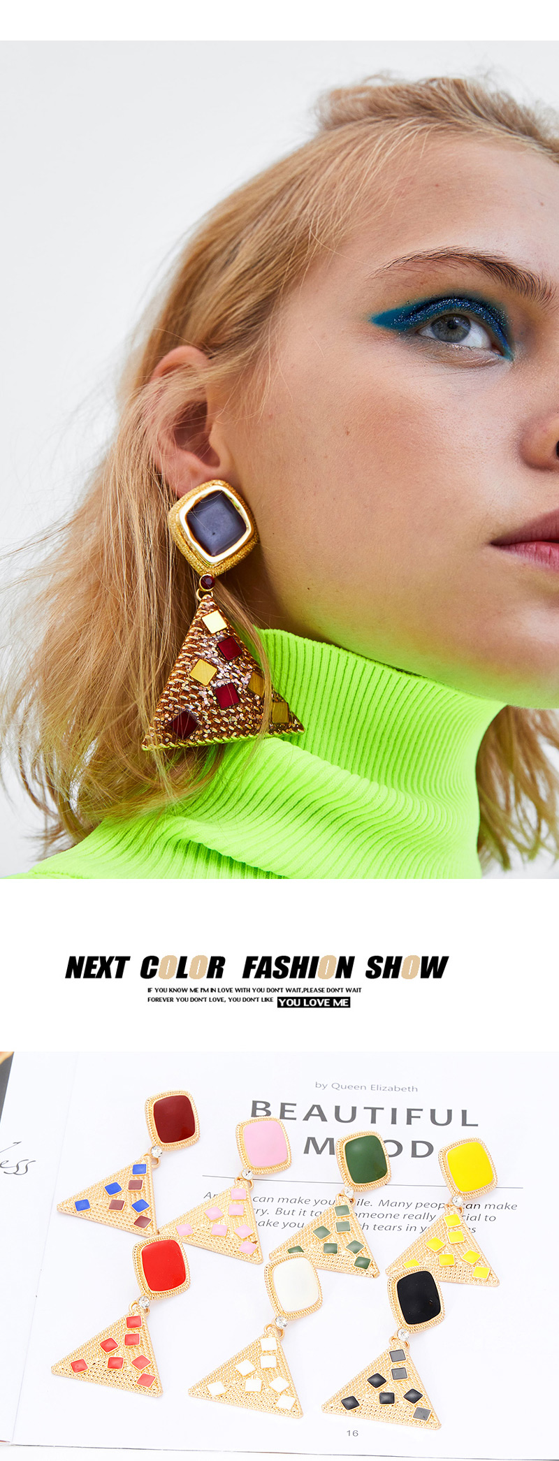 Fashion Yellow Triangle Shape Decorated Earrings,Stud Earrings