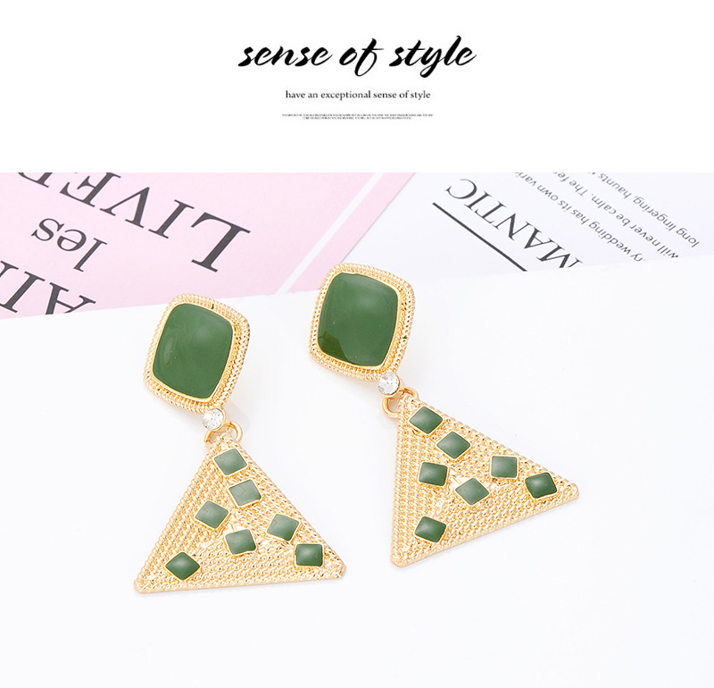 Fashion Green Triangle Shape Decorated Earrings,Drop Earrings