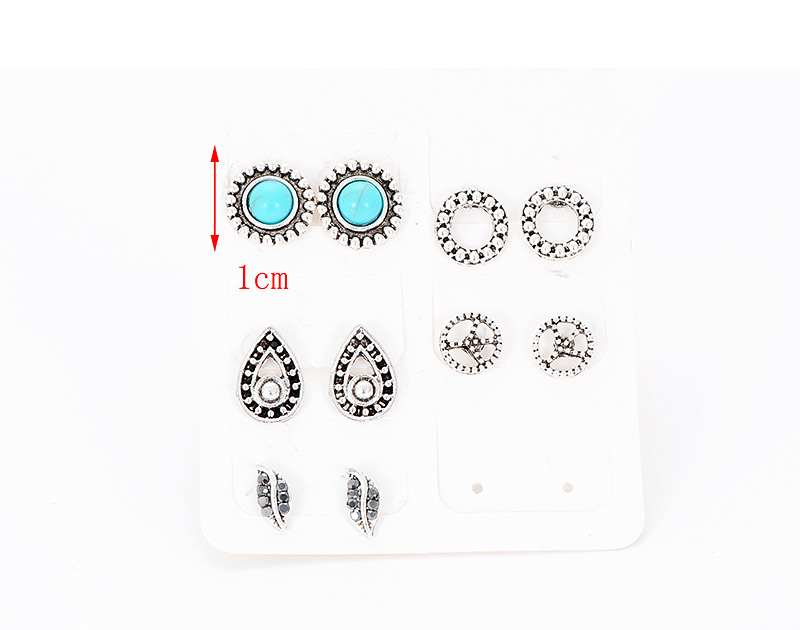 Fashion Blue+white Geometric Shape Decorated Earrings(5 Pairs),Stud Earrings