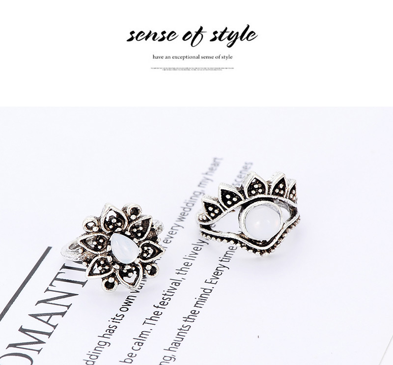 Fashion Silver Color Flower Shape Decorated Rings(9pcs),Fashion Rings