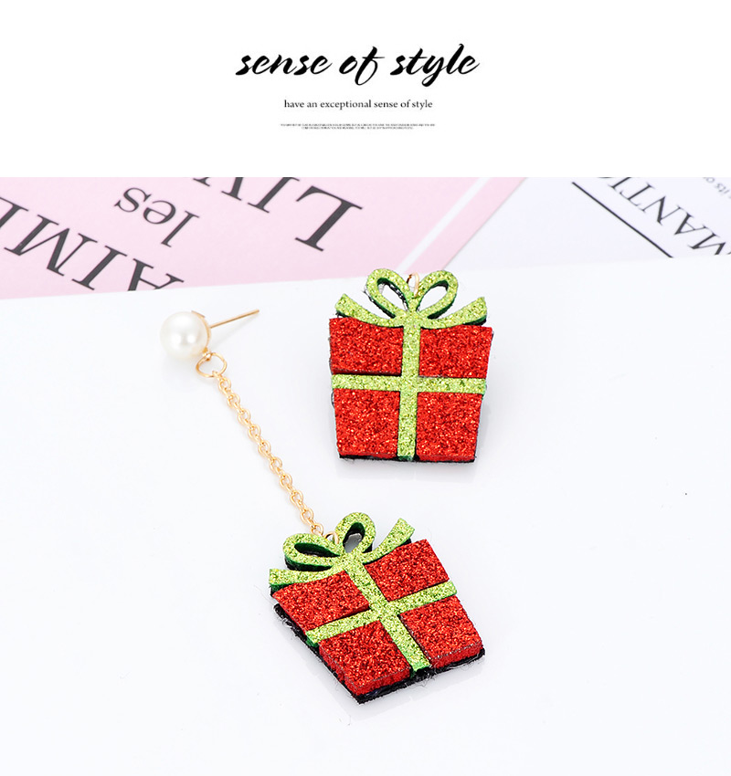 Fashion Red+green Gift Box Shape Decorated Earrings,Drop Earrings