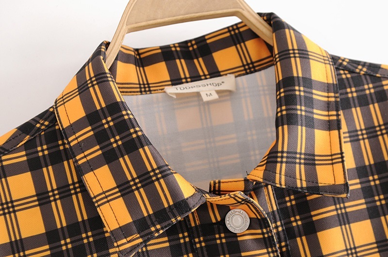 Fashion Yellow Grids Pattern Decorated Coat,Coat-Jacket