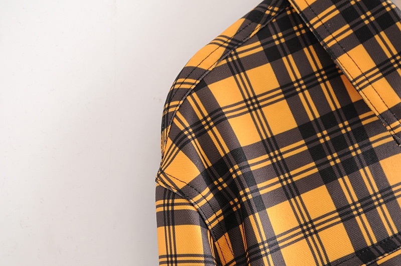 Fashion Yellow Grids Pattern Decorated Coat,Coat-Jacket