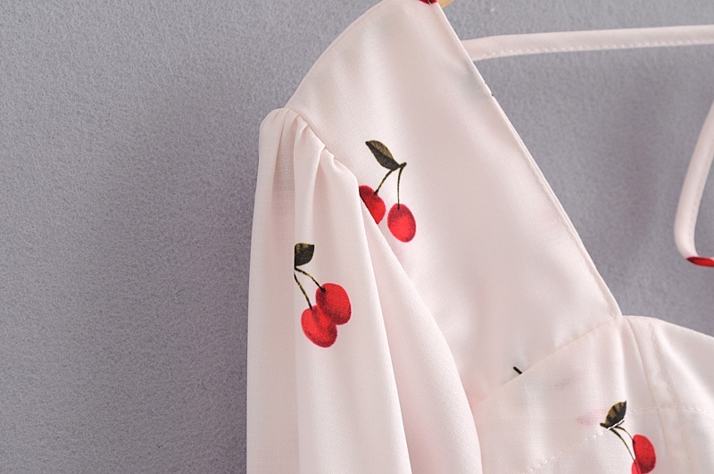 Fashion White Cherry Pattern Decorated Blouse,Tank Tops & Camis