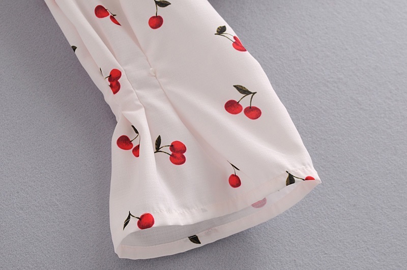 Fashion White Cherry Pattern Decorated Blouse,Tank Tops & Camis