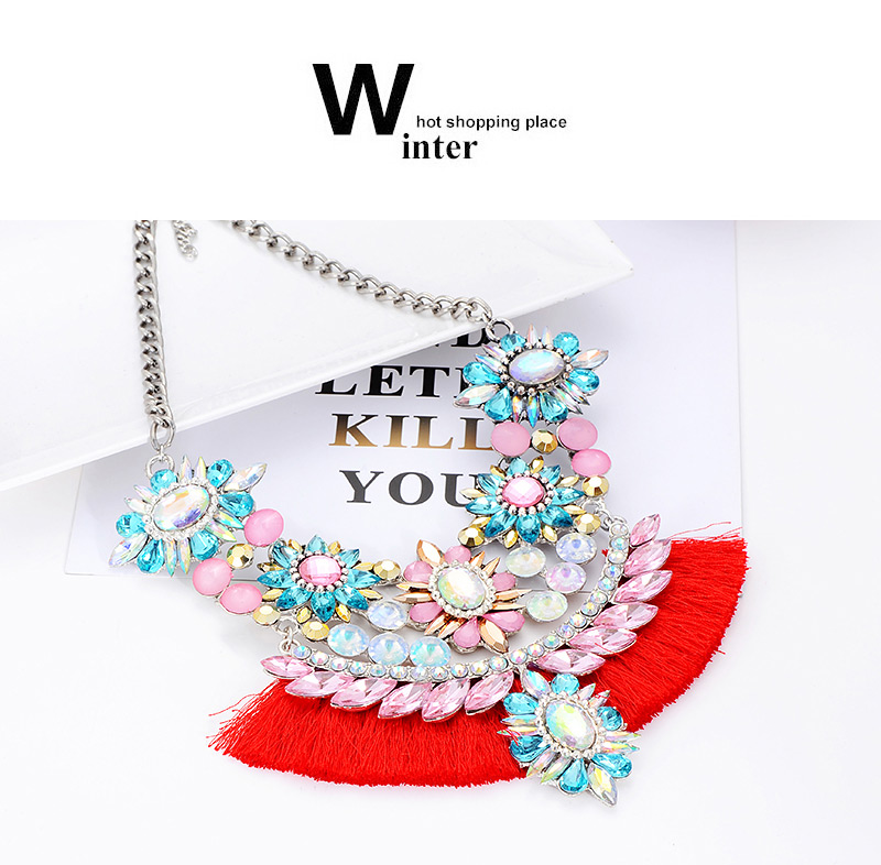 Fashion Pink Flower Shape Decorated Tassel Necklace,Thin Scaves