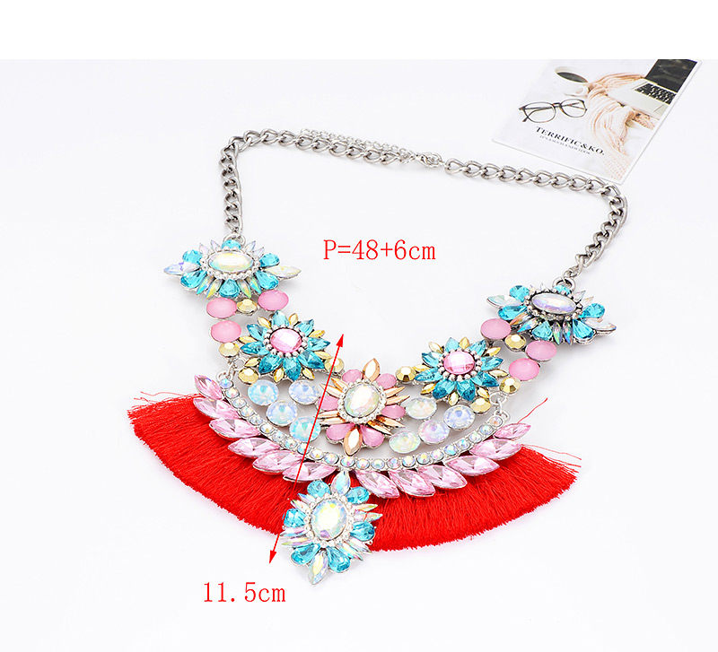 Fashion Red Flower Shape Decorated Tassel Necklace,Thin Scaves