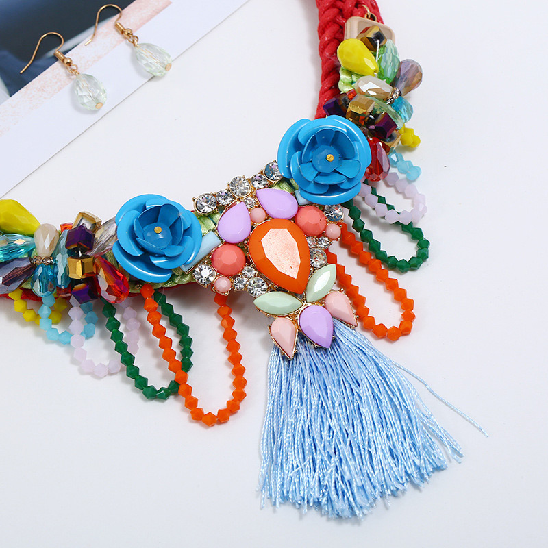 Fashion Red+blue Flower Shape Decorated Tassel Jewelry Sets,Jewelry Sets