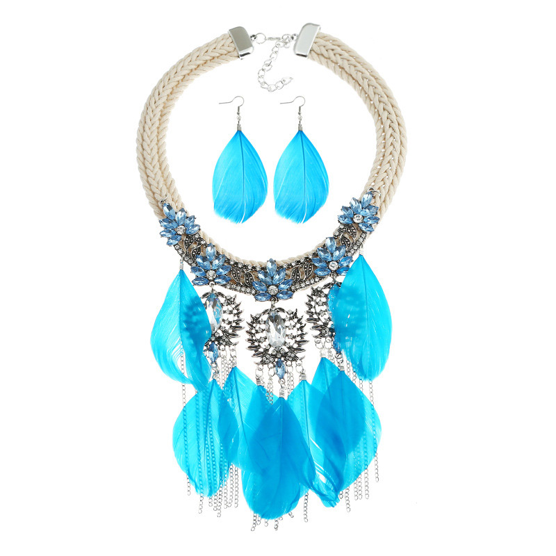 Fashion Blue Full Diamond Decorated Tassel Jewelry Sets,Jewelry Sets