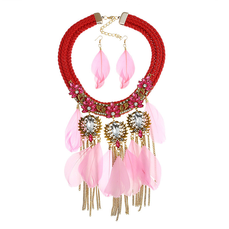 Fashion Red Full Diamond Decorated Tassel Jewelry Sets,Jewelry Sets